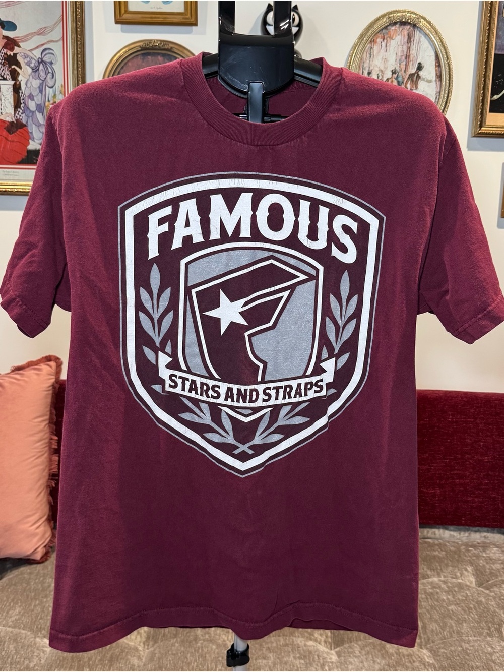 Vintage Y2K Famous Stars & Straps Maroon Short Sleeve Logo Tee